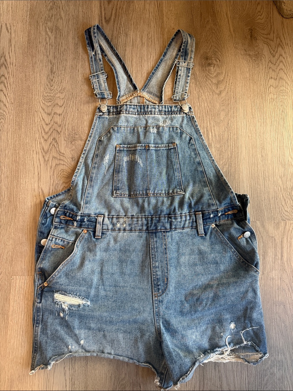 wild fable Light Blue Distressed Denim Short Overalls